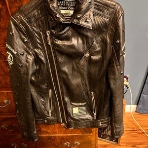 Affliction Black Leather Jacket with Studded Accents